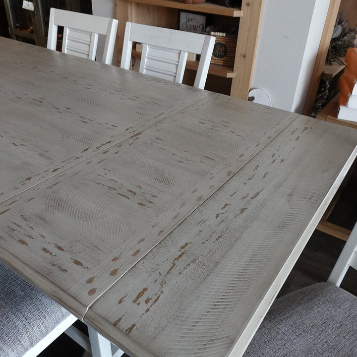 Orig Price $1700 - Pub Height Table with Extensions, Chairs and Bench