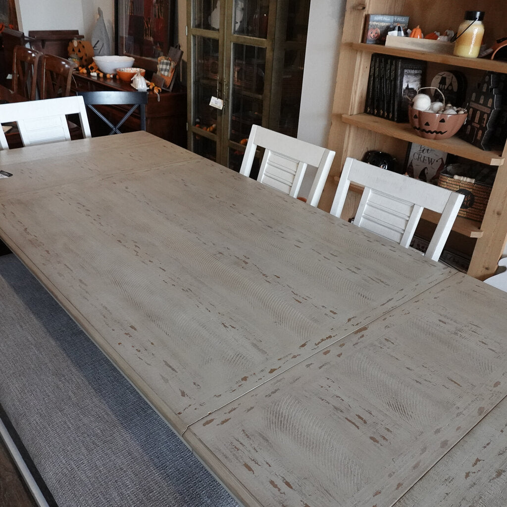 Orig Price $1700 - Pub Height Table with Extensions, Chairs and Bench