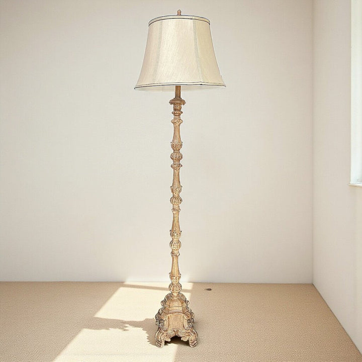 French Candlestick-Style Faux Wood Floor Lamp