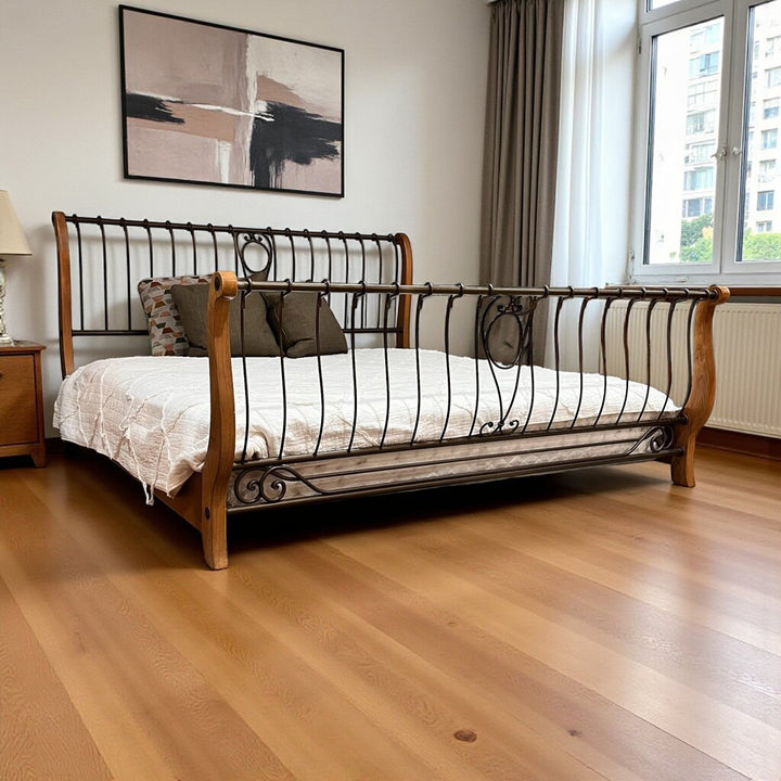 Iron and Wood King Sleigh Bed