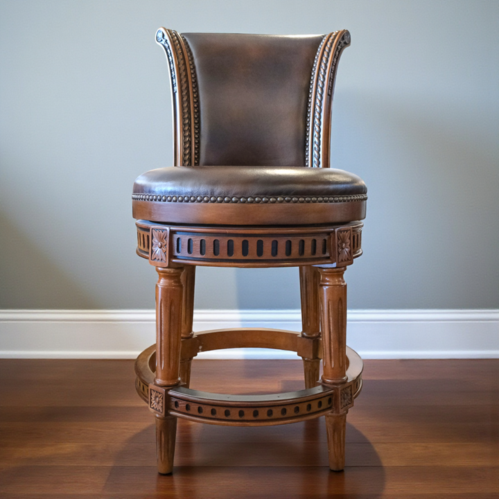 Orig Price $800 - Ornate Leather Swivel Stool