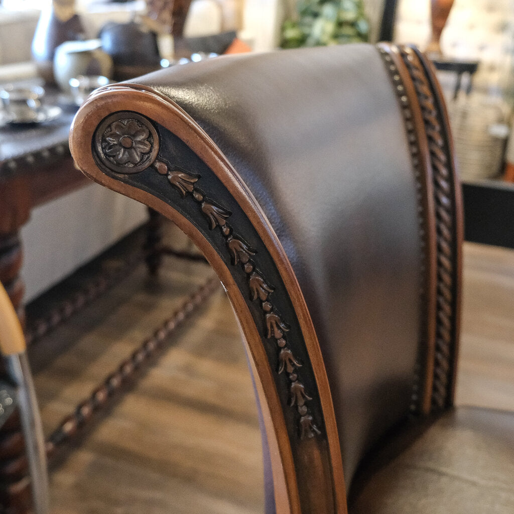 Orig Price $800 - Ornate Leather Swivel Stool