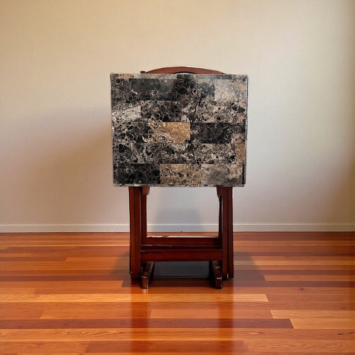 Faux Marble Tray Table Set