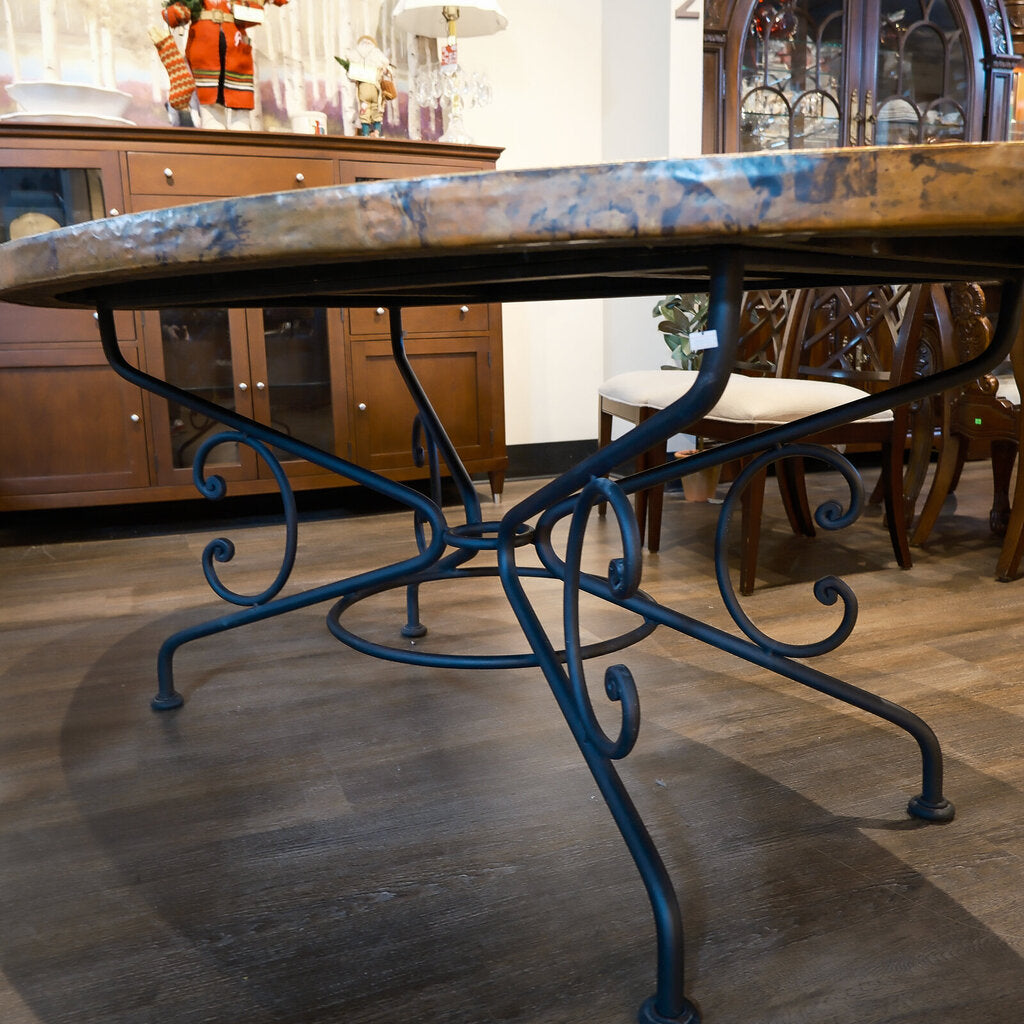 Orig. Price $4,500 - Hammered Copper Top Dining Table with Iron Arabesque Base