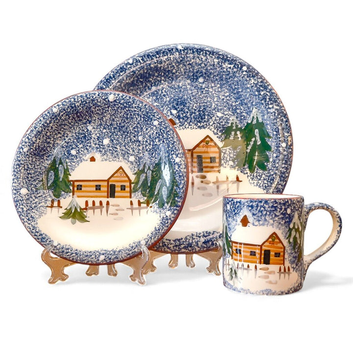 Handpainted Winter Cabin Dish Set