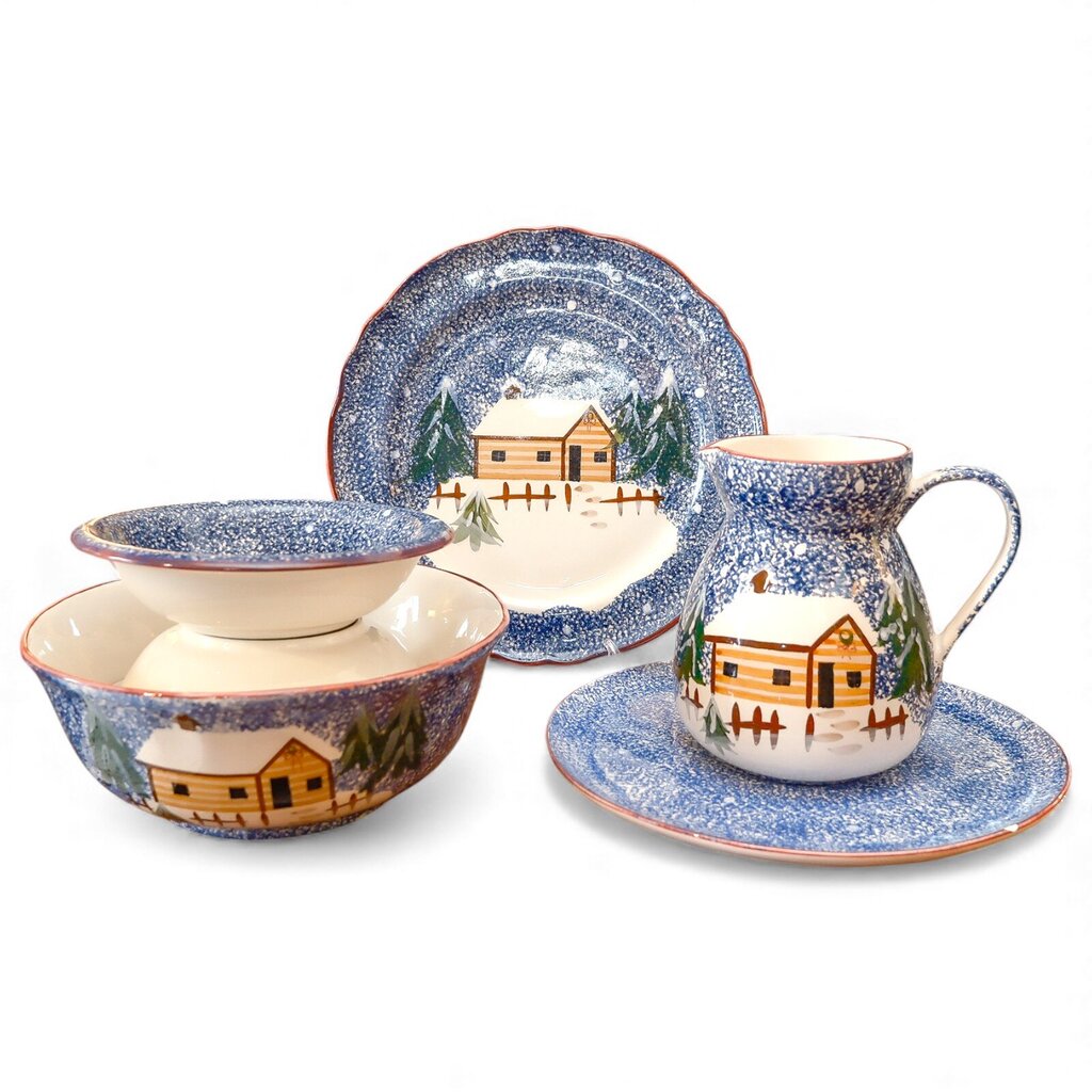 Handpainted Winter Cabin Dish Set