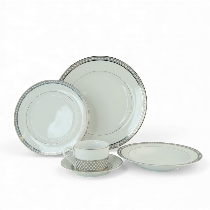Orig Price $800 - 5pc Place Setting for 14 + extras & Servware - Platinum Symmetry Collection