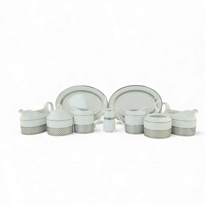Orig Price $800 - 5pc Place Setting for 14 + extras & Servware - Platinum Symmetry Collection
