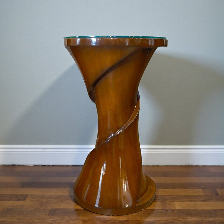 Orig Price $1200 - Wooden Twist Contemporary Side Table with Glass Top