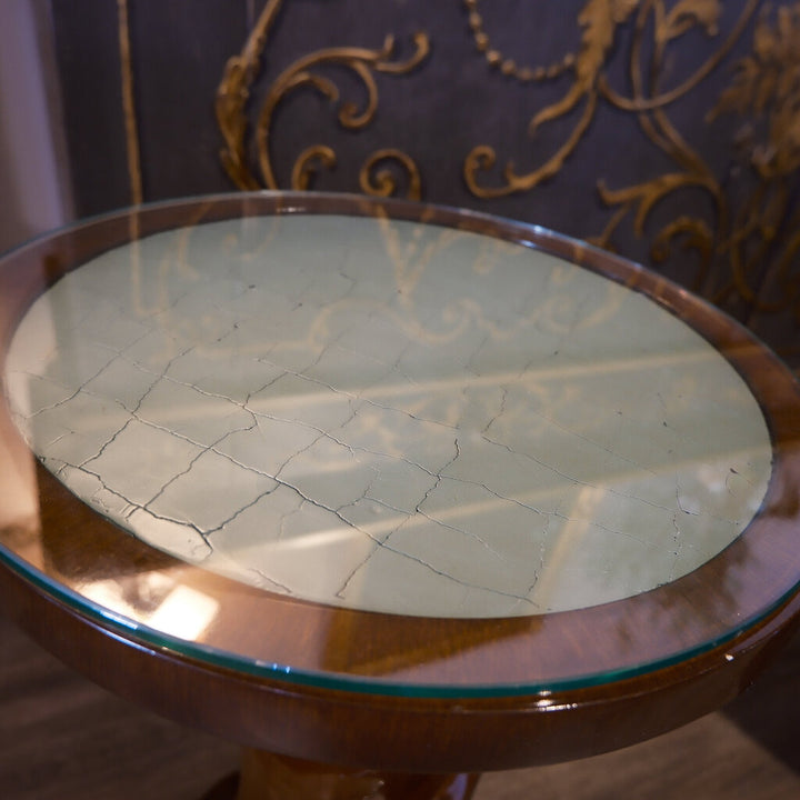 Orig Price $1200 - Wooden Twist Contemporary Side Table with Glass Top