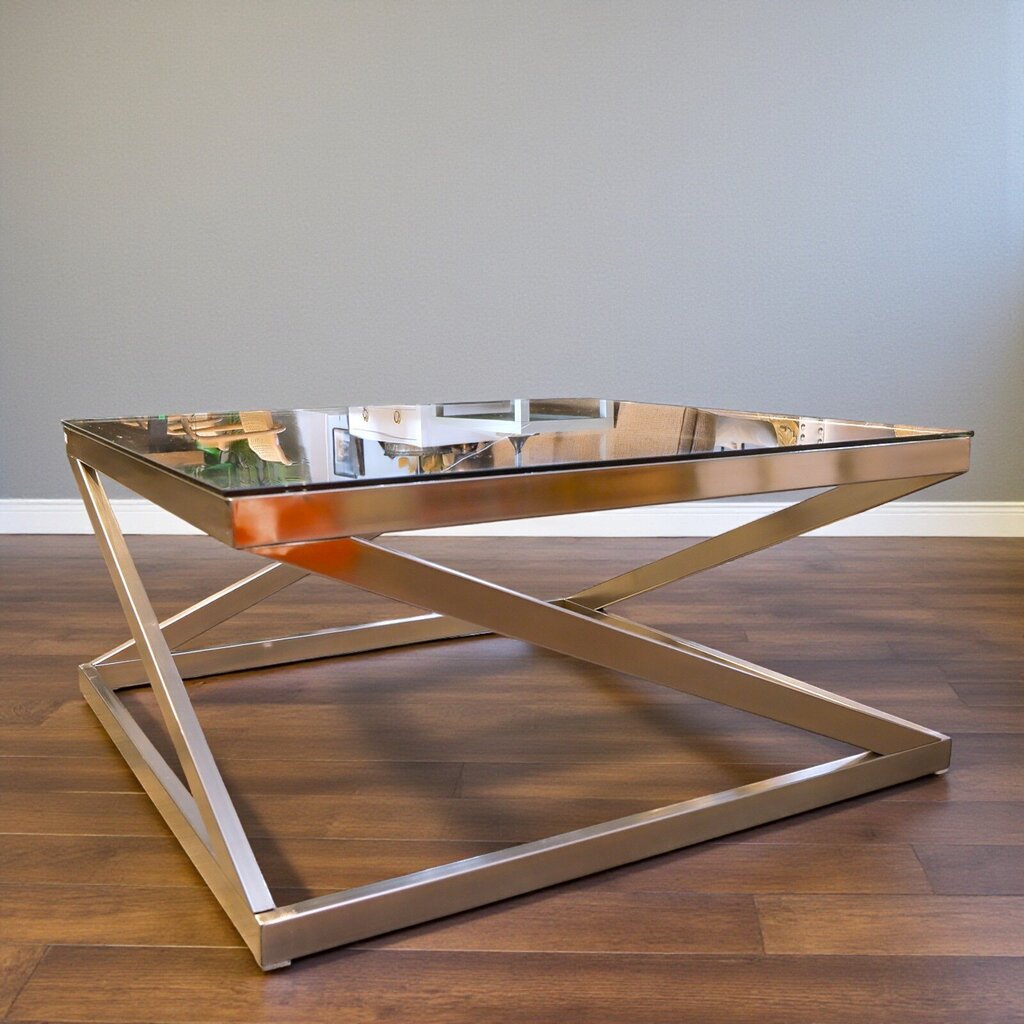 Orig Price $350 - Nickel and Glass Modern Cocktail Table - Acosta's Home