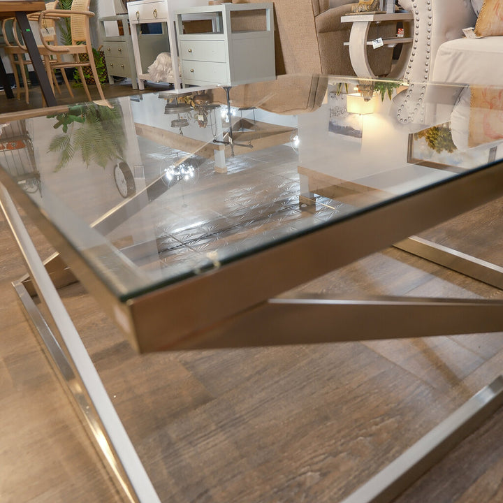 Orig Price $350 - Nickel and Glass Modern Cocktail Table