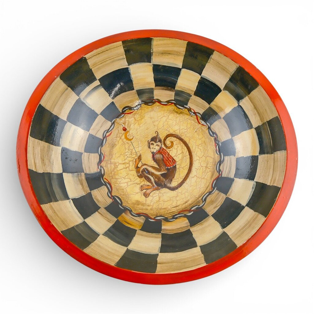 Hand Painted Wooden Art Bowl Signed Paul Munro