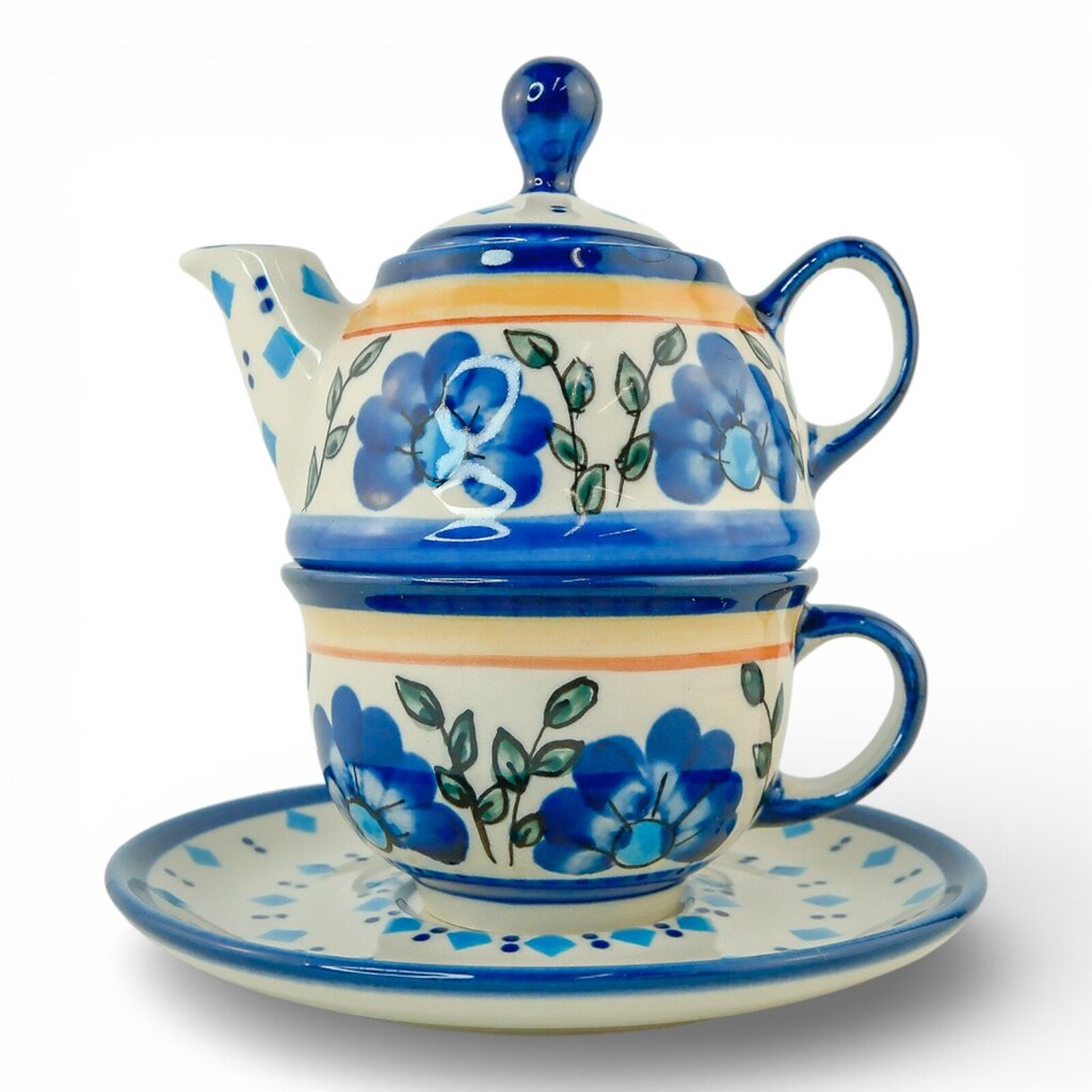 Orig Price $1200 - 44 piece Blue Diamond Flowers Polish Pottery Dining Set