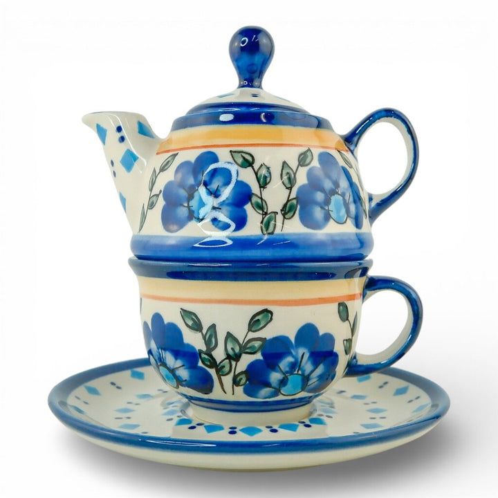 Orig Price $1200 - 44 piece Blue Diamond Flowers Polish Pottery Dining Set