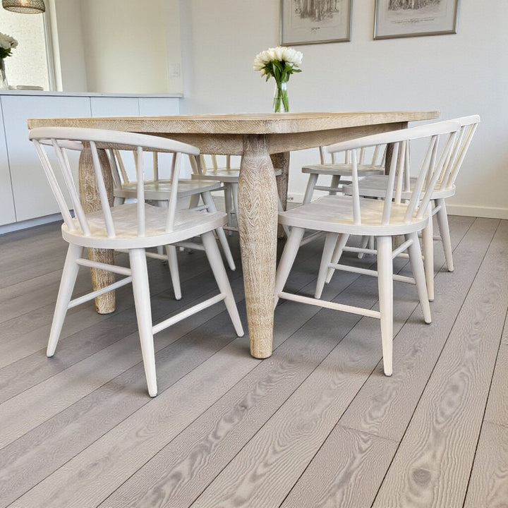 (Brand New) Washed Dining Table w/ 6 Chairs