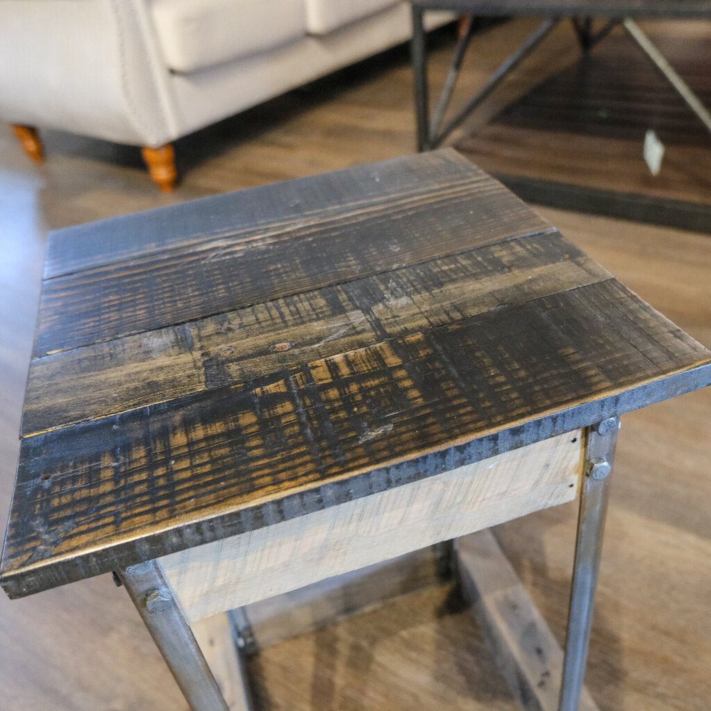 Reclaimed Wood and Metal Accent Table