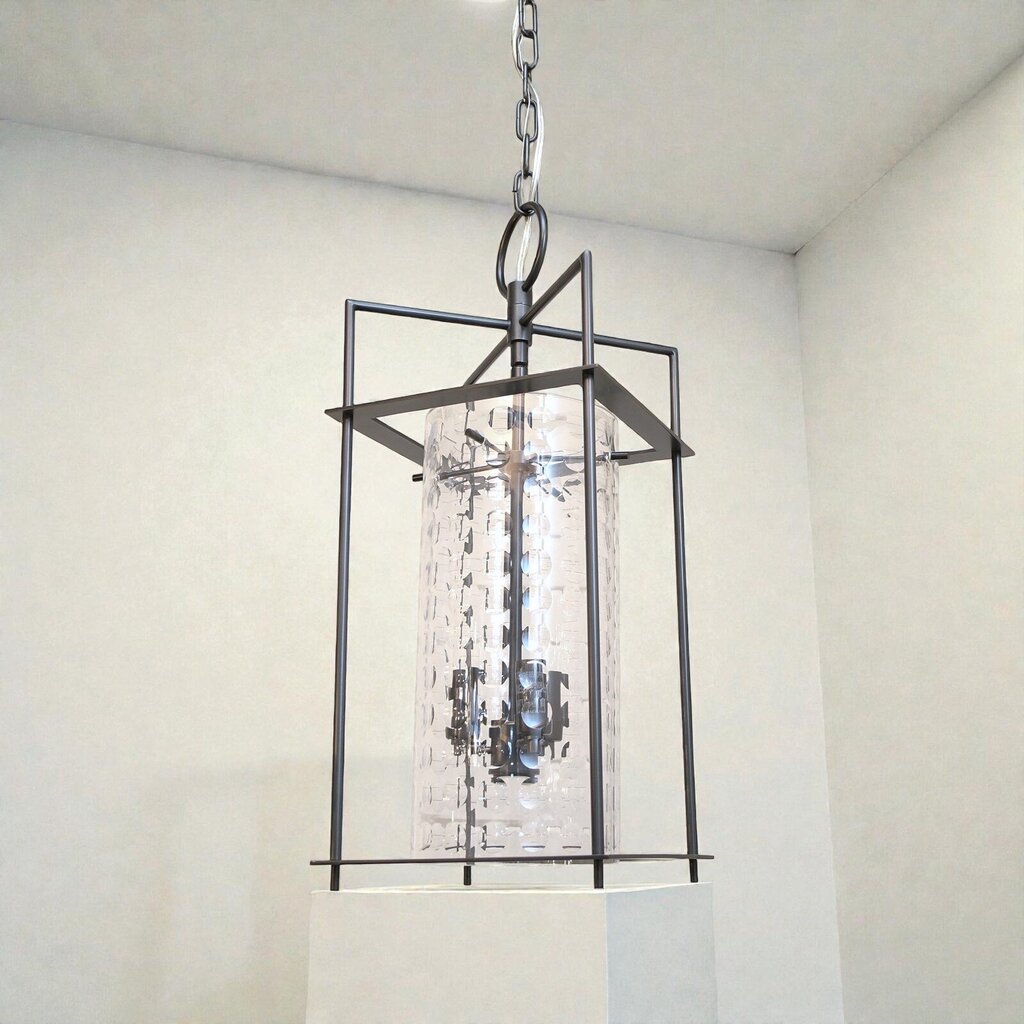 Orig Price $400 - Iron and Glass Hurricane Pendant Light - Acosta's Home