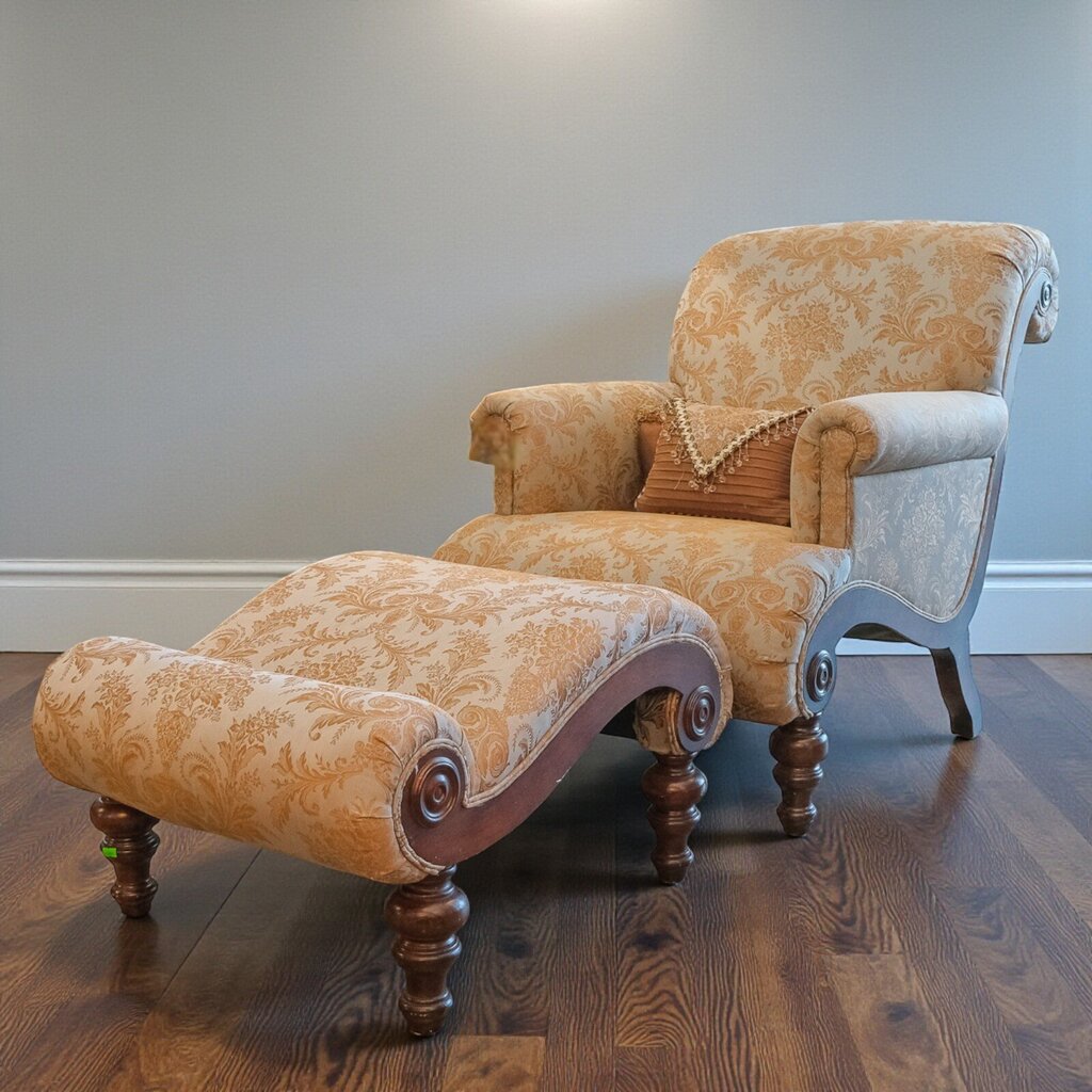 Custom Upholstered Chair with Ottoman and 2 Accent Pillows - Acosta's Home