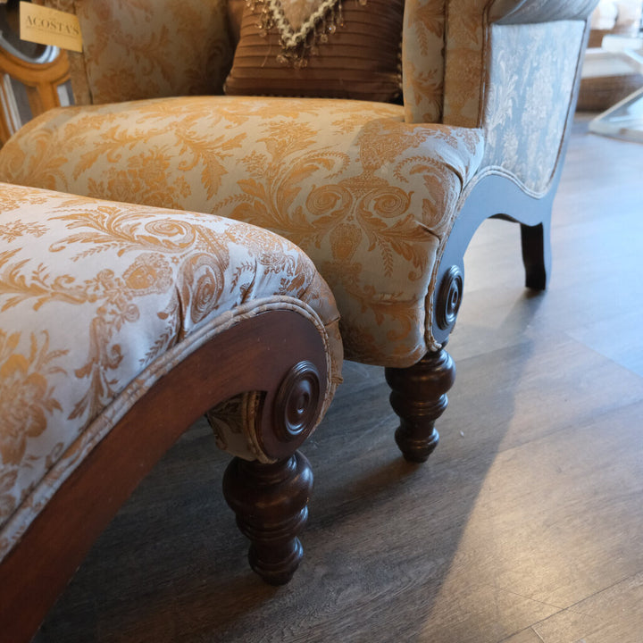 Custom Upholstered Chair with Ottoman and 2 Accent Pillows - Acosta's Home