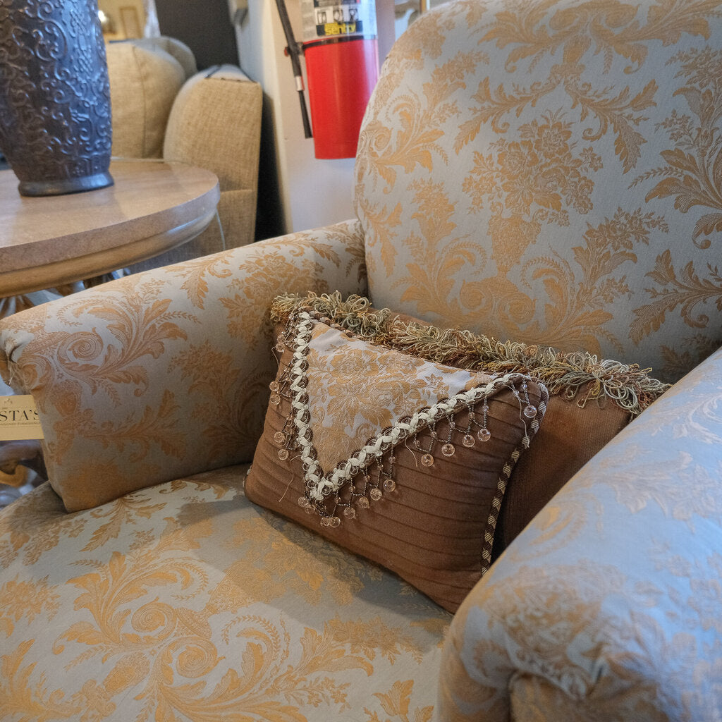 Custom Upholstered Chair with Ottoman and 2 Accent Pillows - Acosta's Home