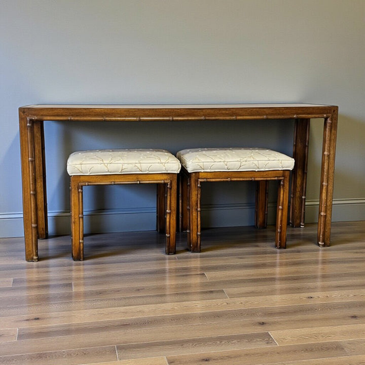 Bamboo Style Console w/ 2 Stools - Acosta's Home