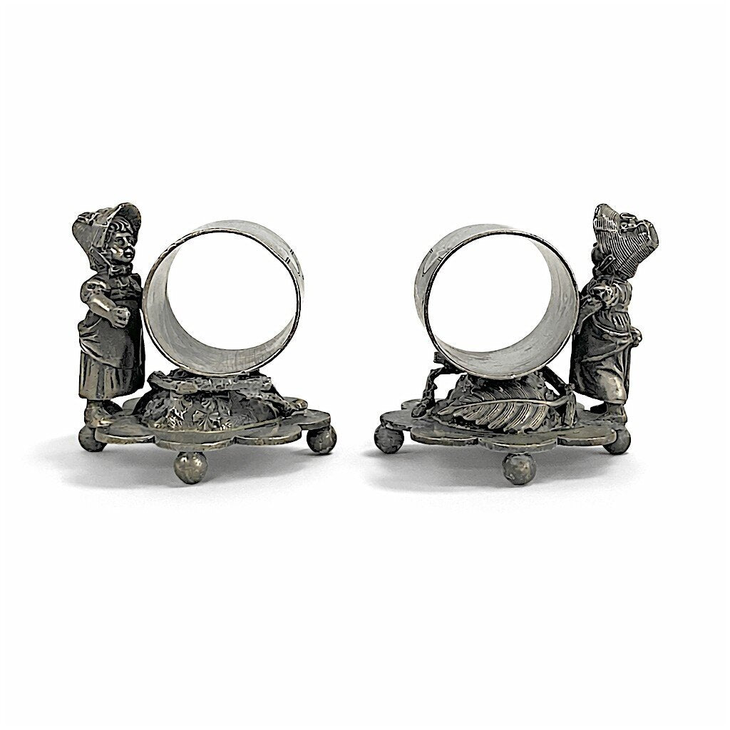 Pair of Antique Quadruple Plate Silver Victorian Girl Napkin Rings - Acosta's Home