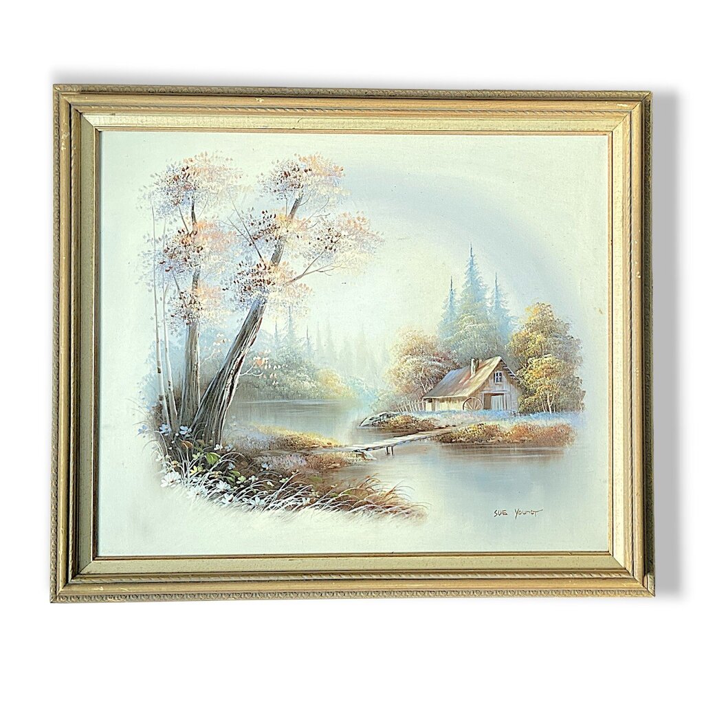 Framed Cottage Landscape Oil Painting - Acosta's Home