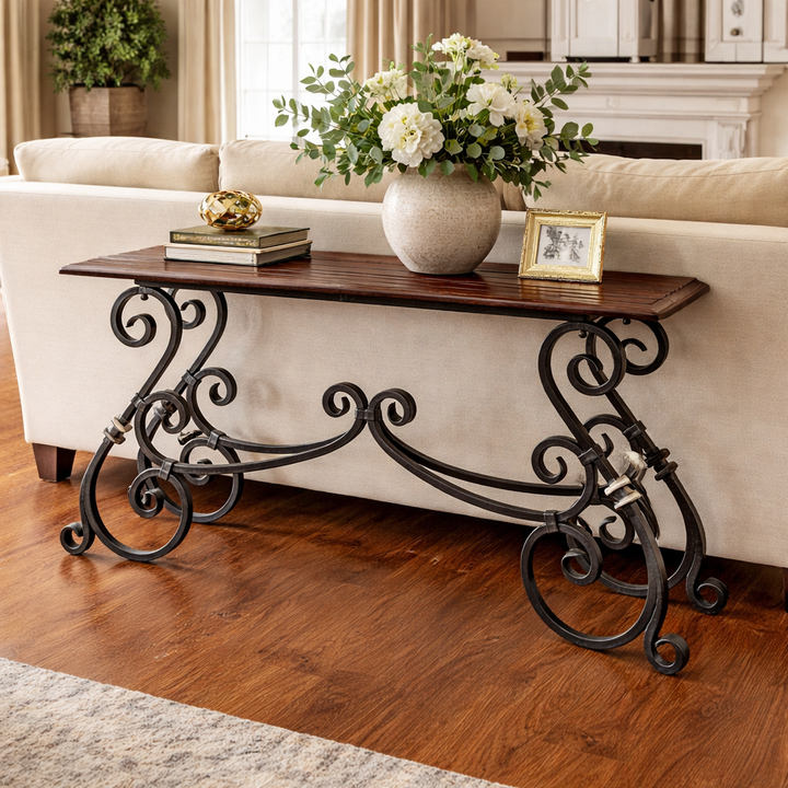 Orig Price $1200 - Wood & Wrought Iron Sofa Table - Acosta's Home