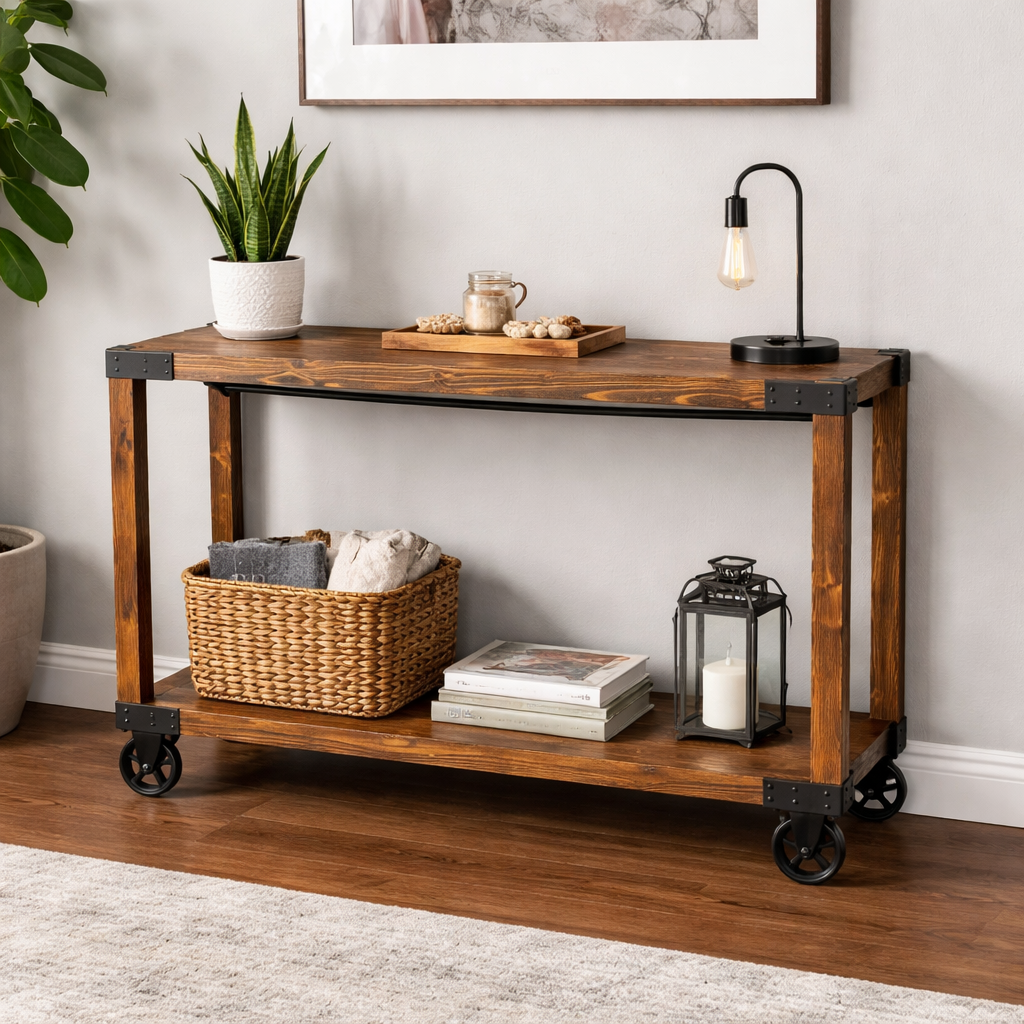 Orig Price $300 - Rustic Console on Wheels - Acosta's Home