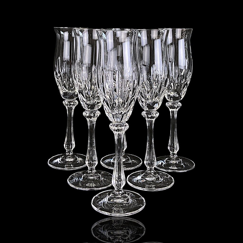 Set of 6 Cut Crystal Champagne Flutes - Normandy - Acosta's Home