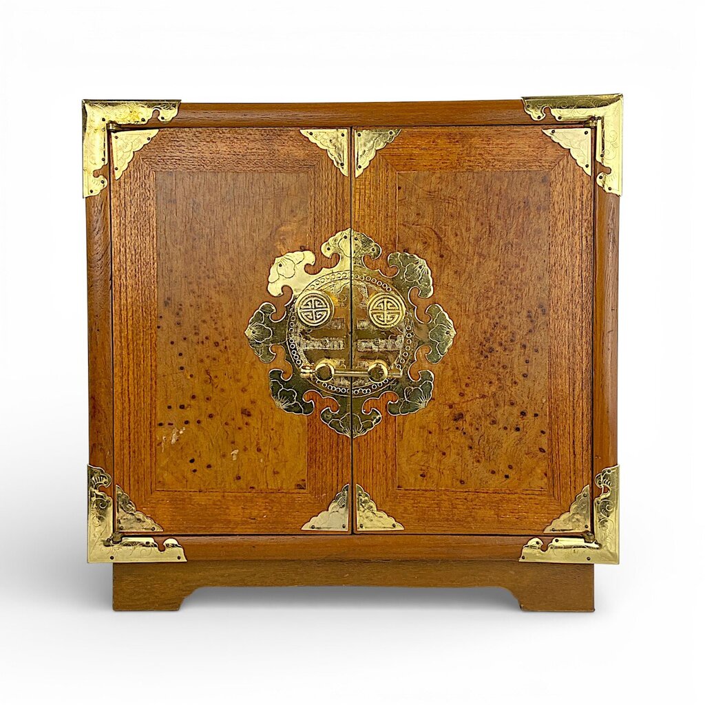 Tansu Burl Wood Jewelry Chest w/ Brass Hardware - Acosta's Home