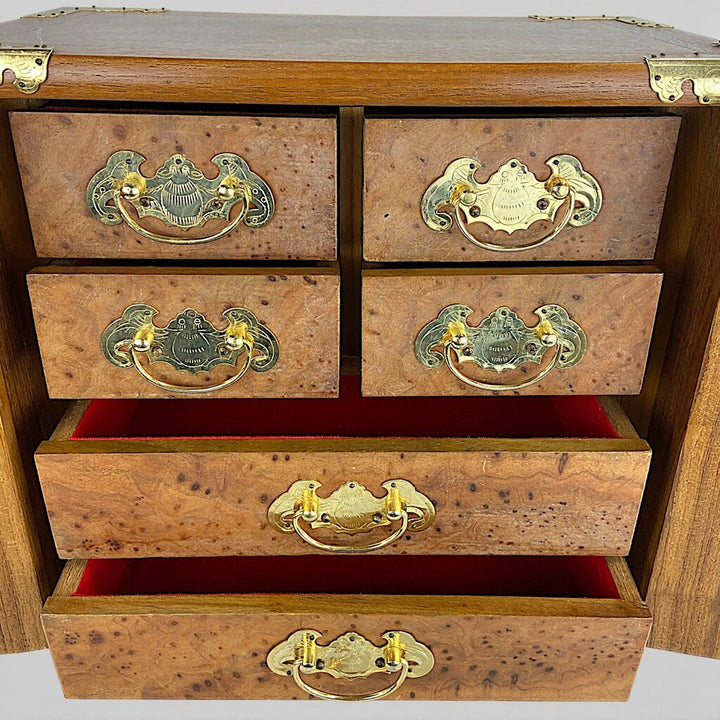 Tansu Burl Wood Jewelry Chest w/ Brass Hardware - Acosta's Home