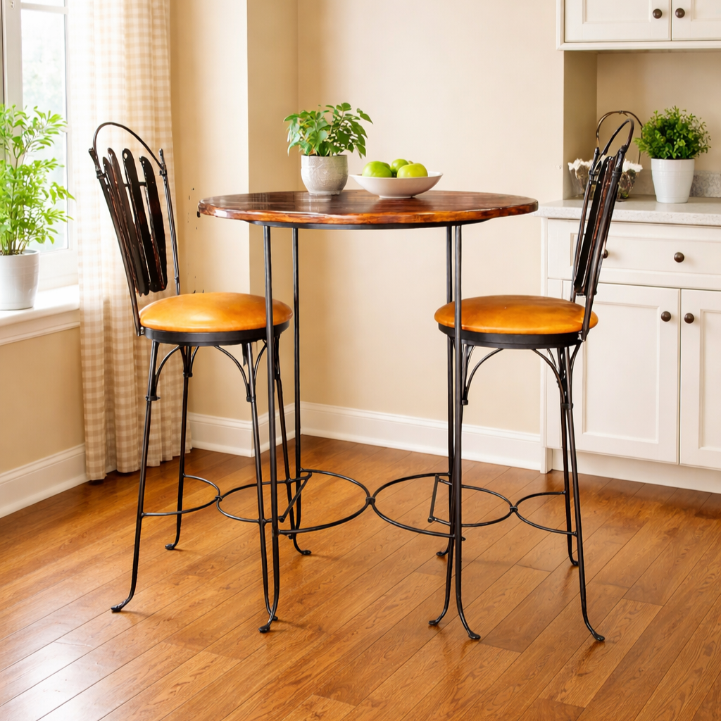 Orig Price $1700 - Wood & Iron Pub Table w/ 2 Stools - Acosta's Home