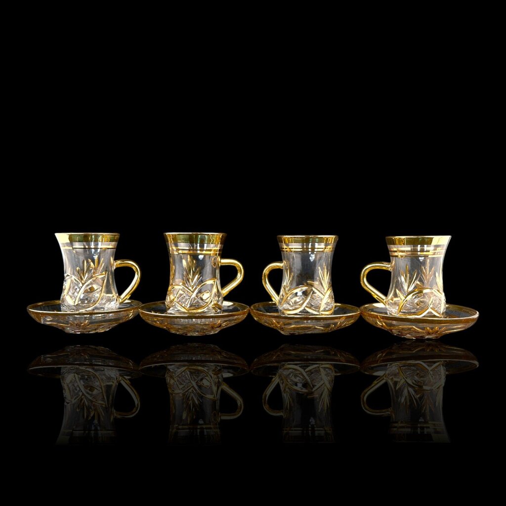 8 piece Pressed Glass Turkish Tea Cup and Saucer Set - Acosta's Home