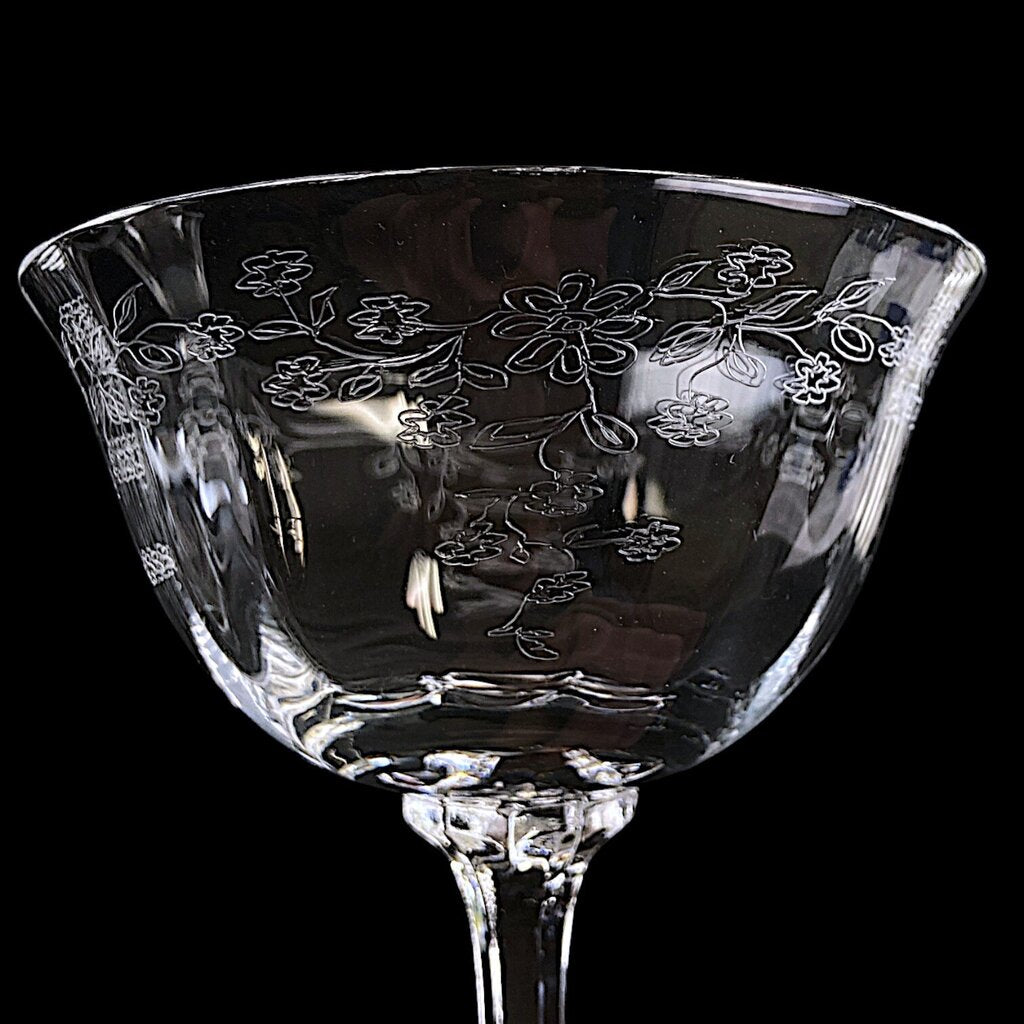 Set of 8 Etched Crystal Champagne Sherbert Glasses - Castle Garden - Acosta's Home