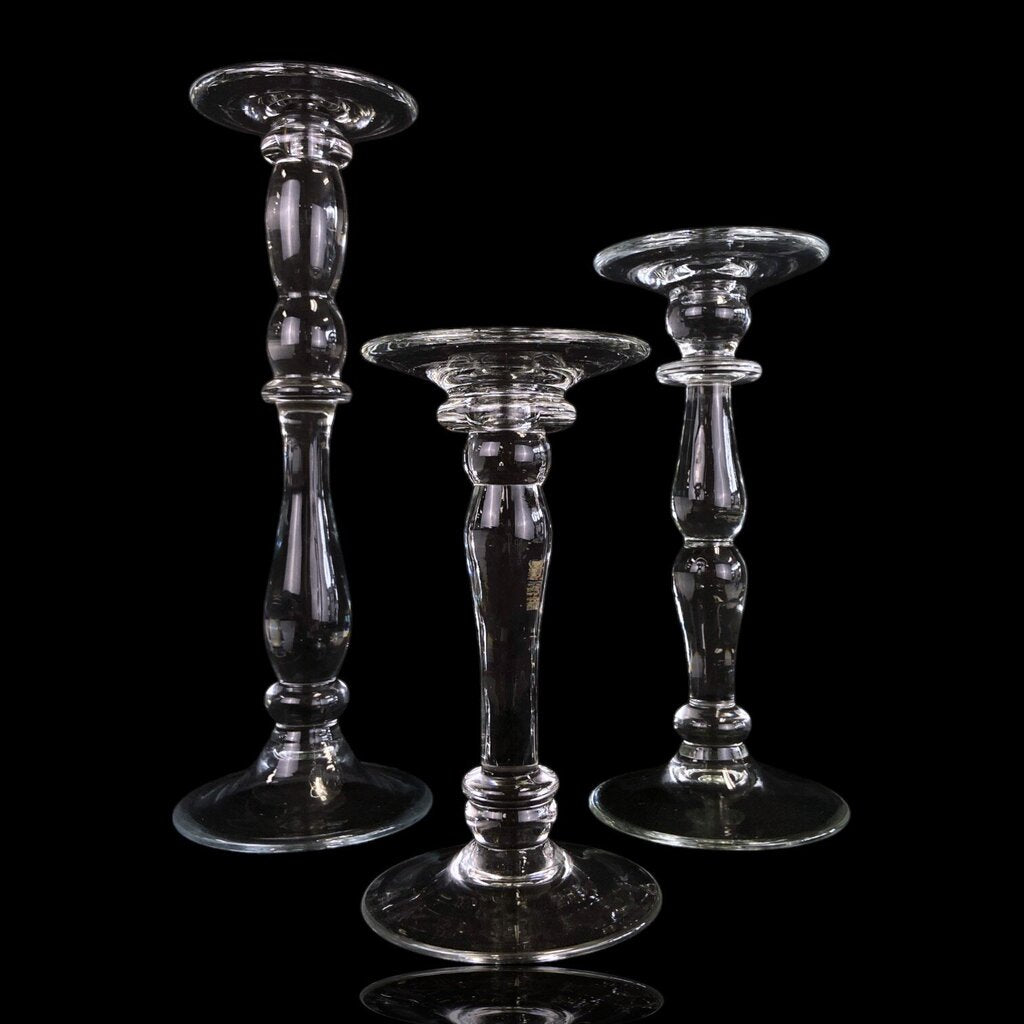 Set of 3 Blown Glass Candlestick Holders - Acosta's Home