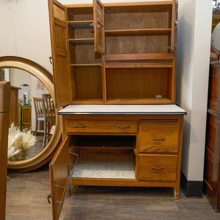 Antique Hoosier Cabinet with Stained Glass - Acosta's Home