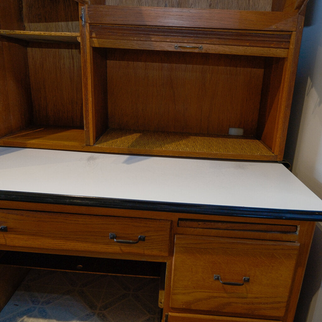 Antique Hoosier Cabinet with Stained Glass - Acosta's Home