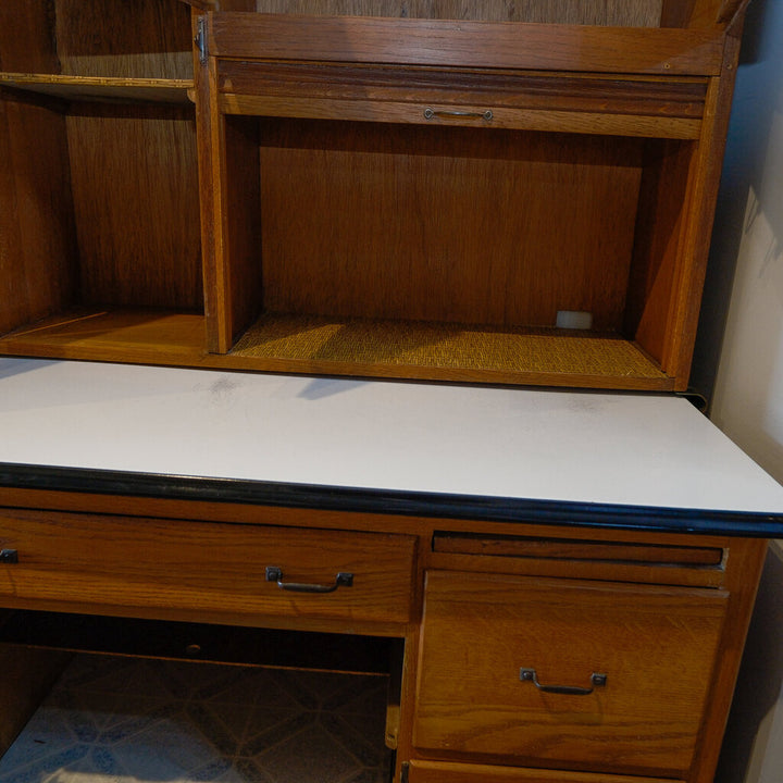 Antique Hoosier Cabinet with Stained Glass - Acosta's Home