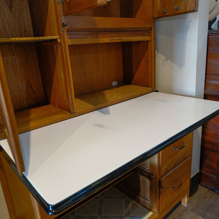 Antique Hoosier Cabinet with Stained Glass - Acosta's Home
