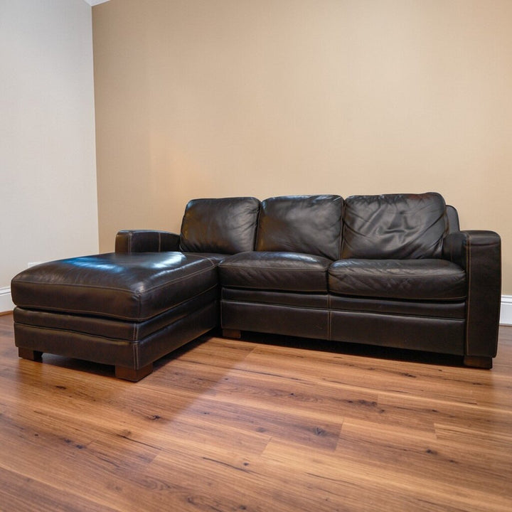 Orig Price $2500 - Rainier 2 Piece.Leather Sofa Chaise - Acosta's Home