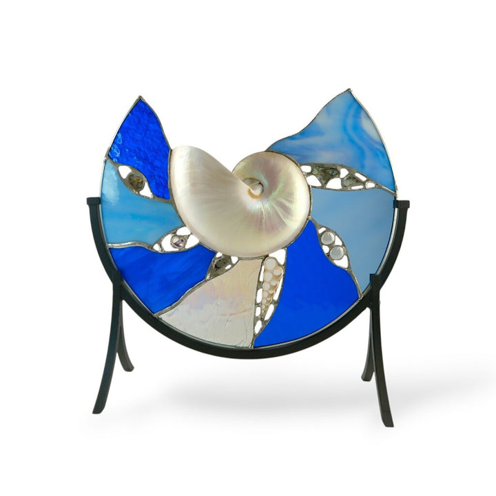 Art Glass Shell Disk in Stand