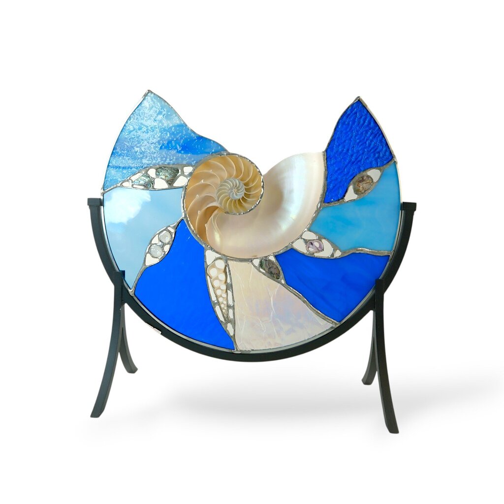 Art Glass Shell Disk in Stand