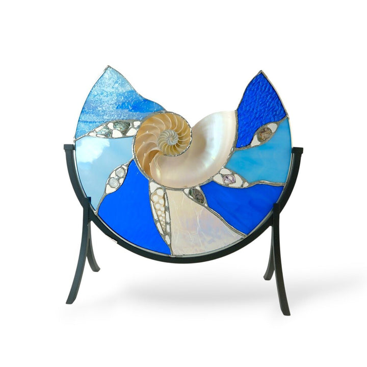 Art Glass Shell Disk in Stand
