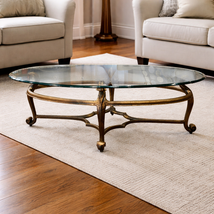 Glass Cocktail Table w/ Wrought Iron Base