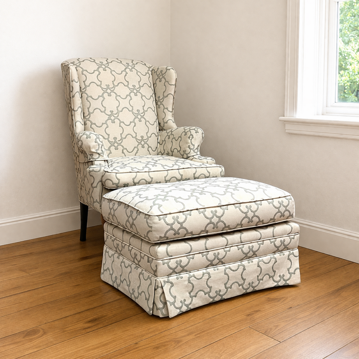 Orig Price $500 - Wingback Chair w/ Ottoman