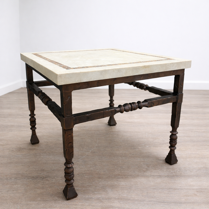 Wrought Iron and Stone End Table