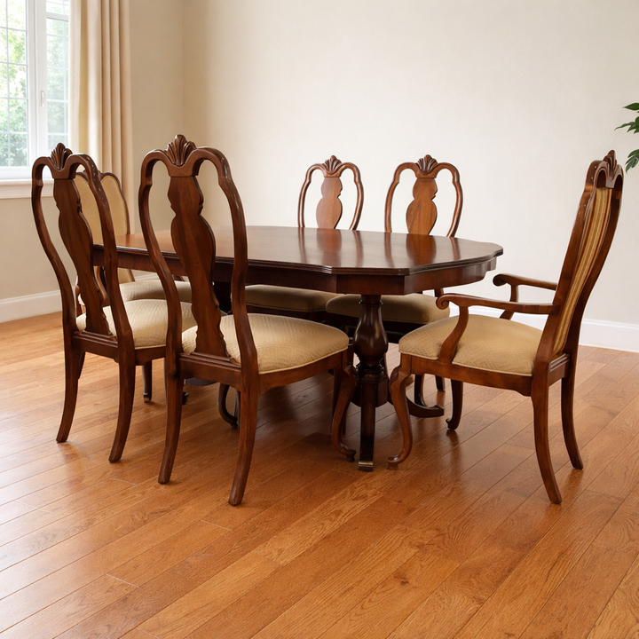 Dining table w/ 6 Chairs, 2 Leaves, & Pads