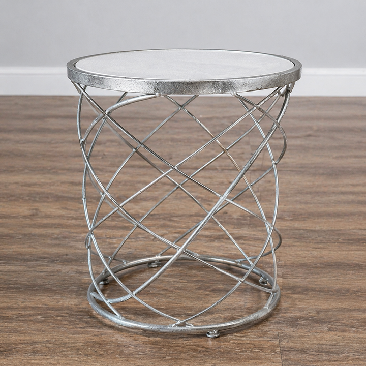 Orig Price $250 - Phoebe Silver Ribboned Round Top Accent Table